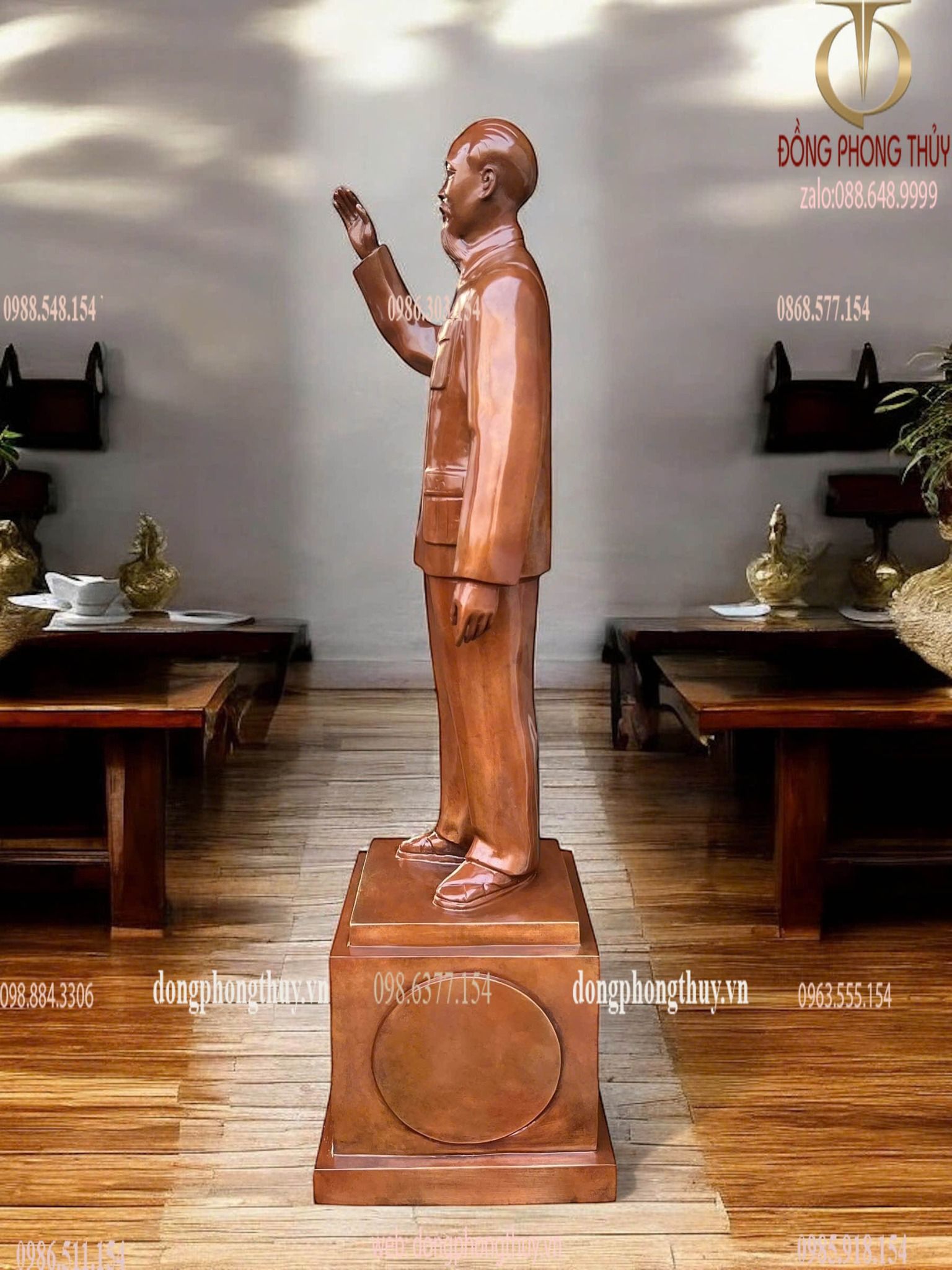 Tượng Bác Hồ 90cm đồng đỏ màu ửng đỏ da lươn cánh dán