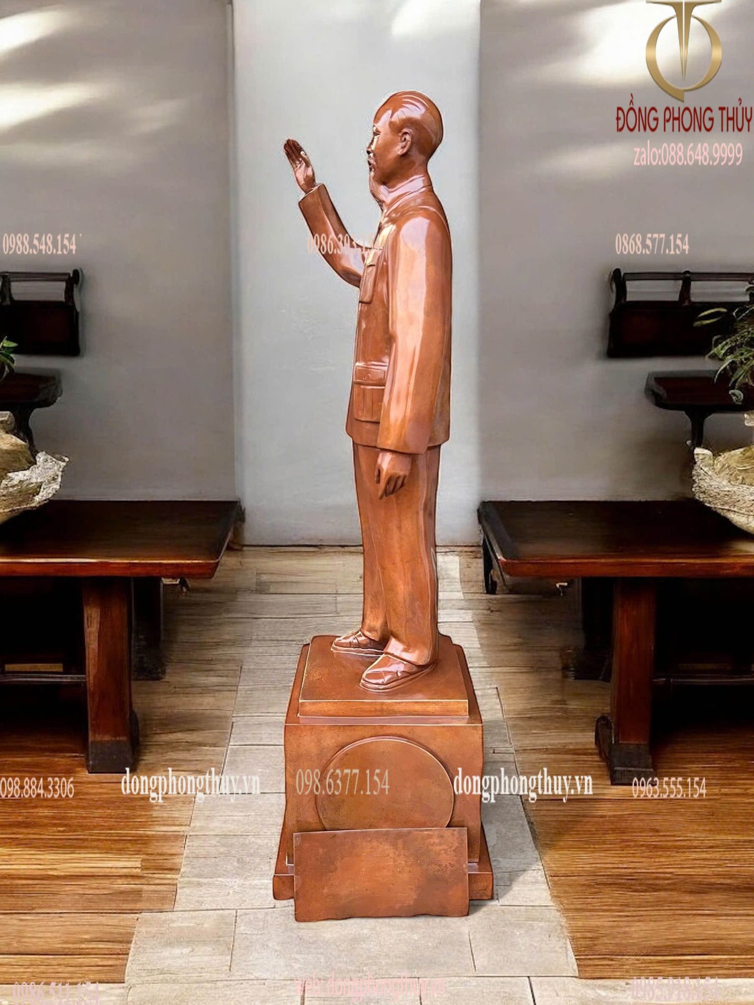 Tượng Bác Hồ 90cm đồng đỏ màu ửng đỏ da lươn cánh dán