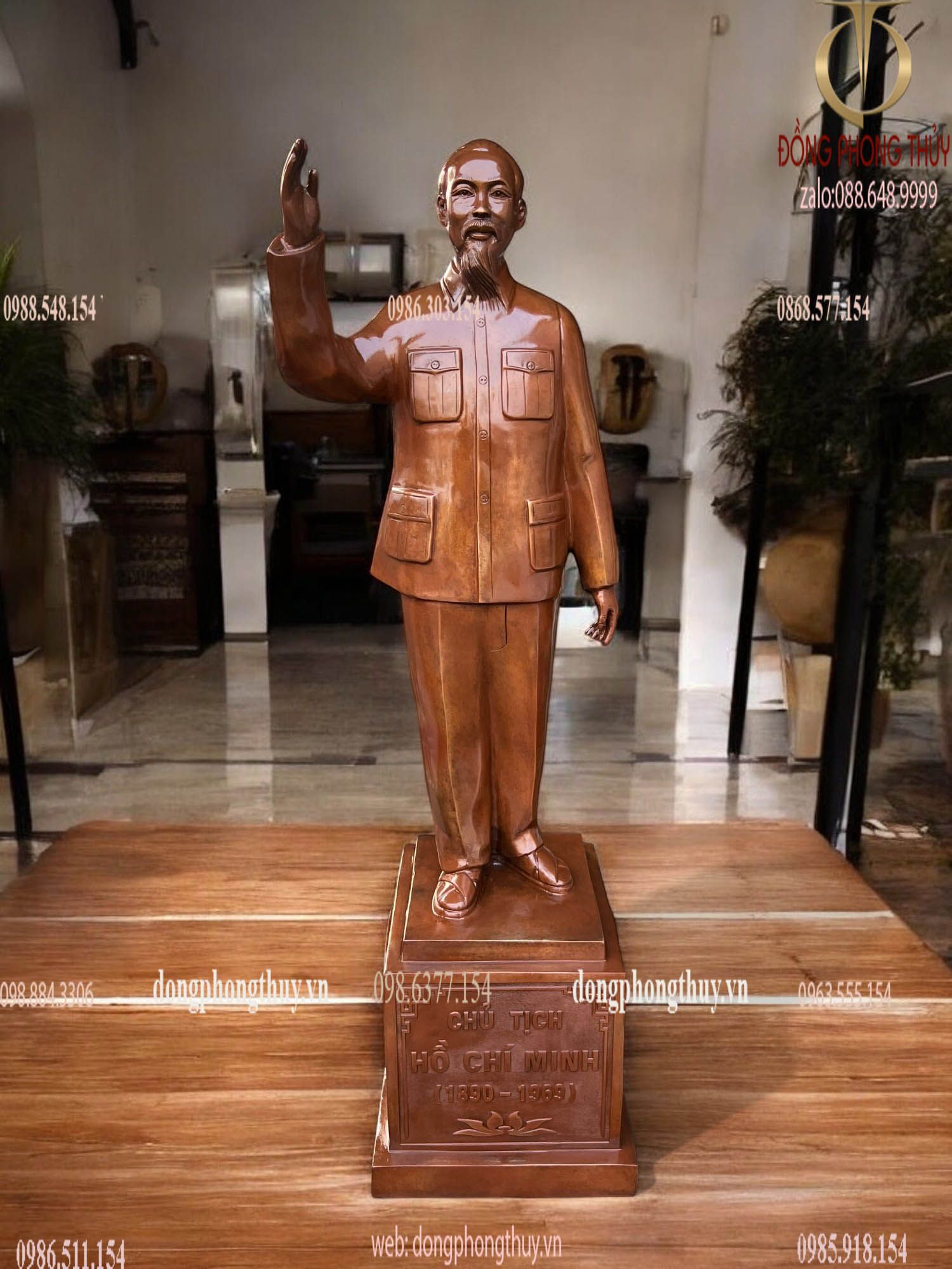 Tượng Bác Hồ 90cm đồng đỏ màu ửng đỏ da lươn cánh dán