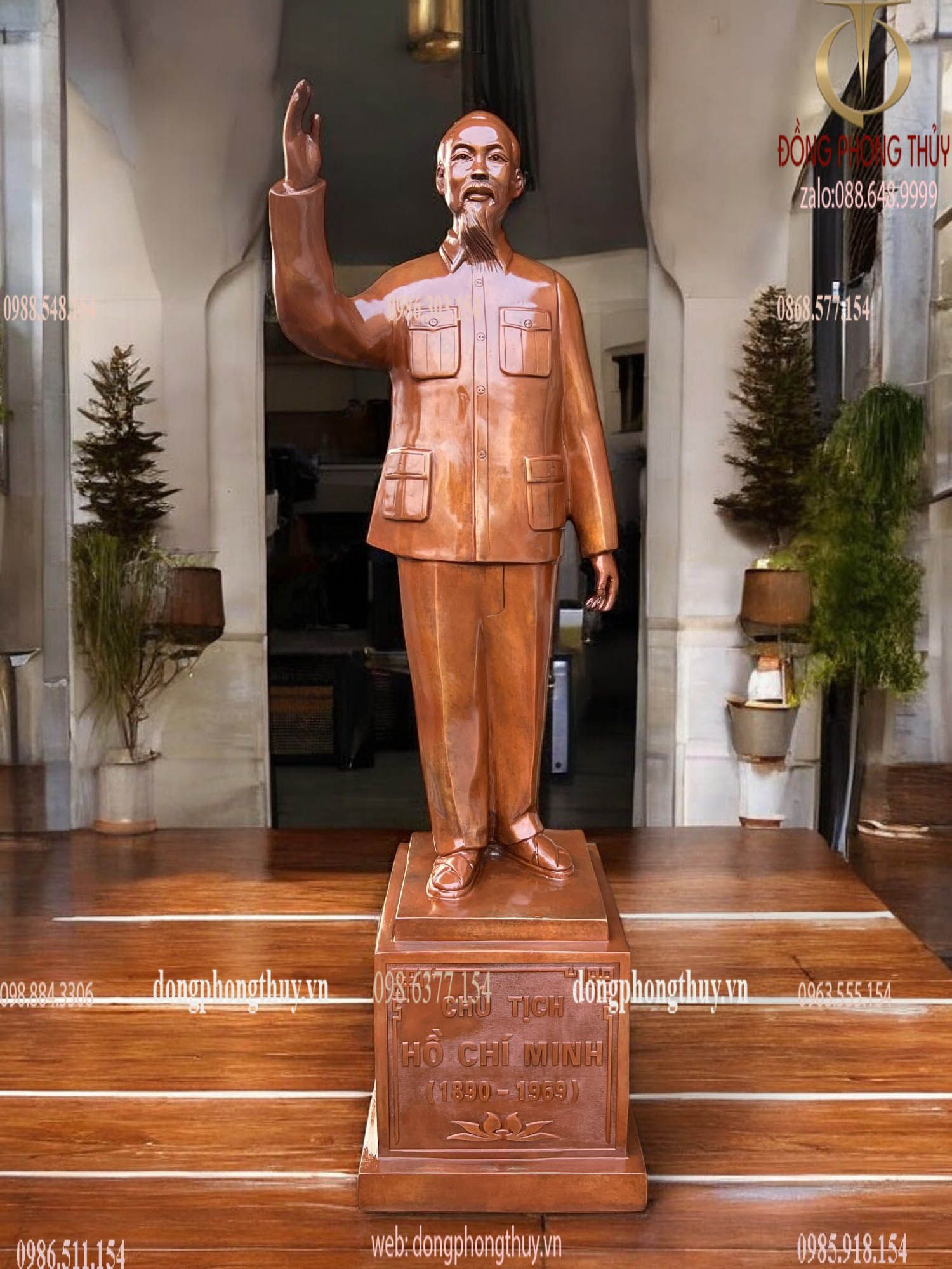 Tượng Bác Hồ 90cm đồng đỏ màu ửng đỏ da lươn cánh dán