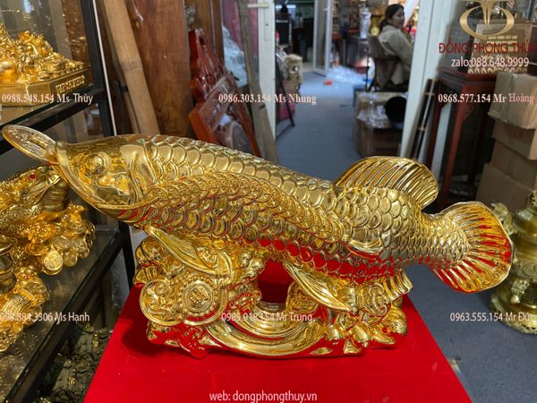 Tượng cá chép hóa rồng bằng đồng dát vàng 24k