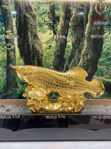 Tượng cá chép hóa rồng phong thủy bằng đồng dát vàng 24k