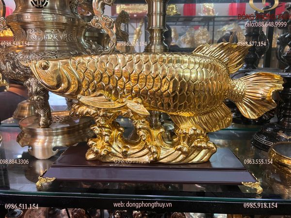 Tượng cá rồng kim long bằng đồng dát vàng 24k