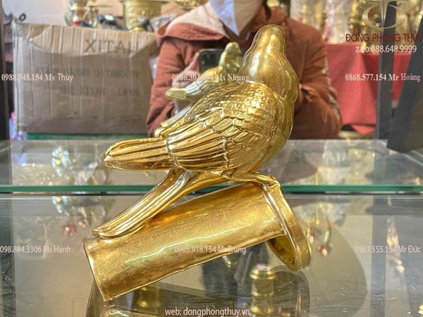 tượng chim đậu cành tre dát vàng 24k