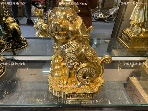tượng chó phong thủy dát vàng 24k bằng đồng