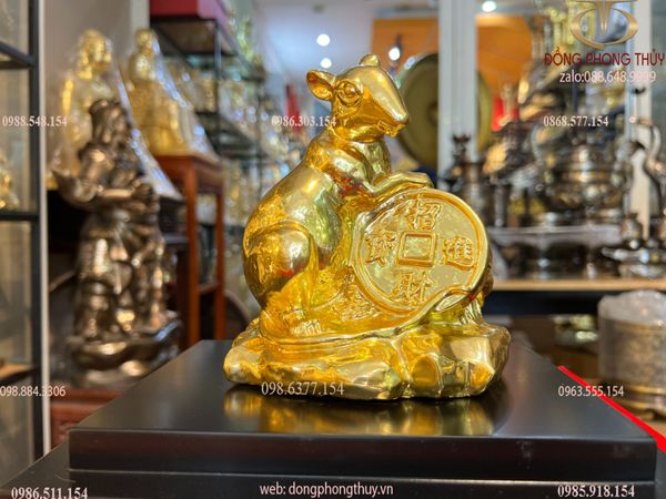 Tượng chuột dát vàng 24k phong thủy bằng đồng Chiêu Tài Tiến Bảo