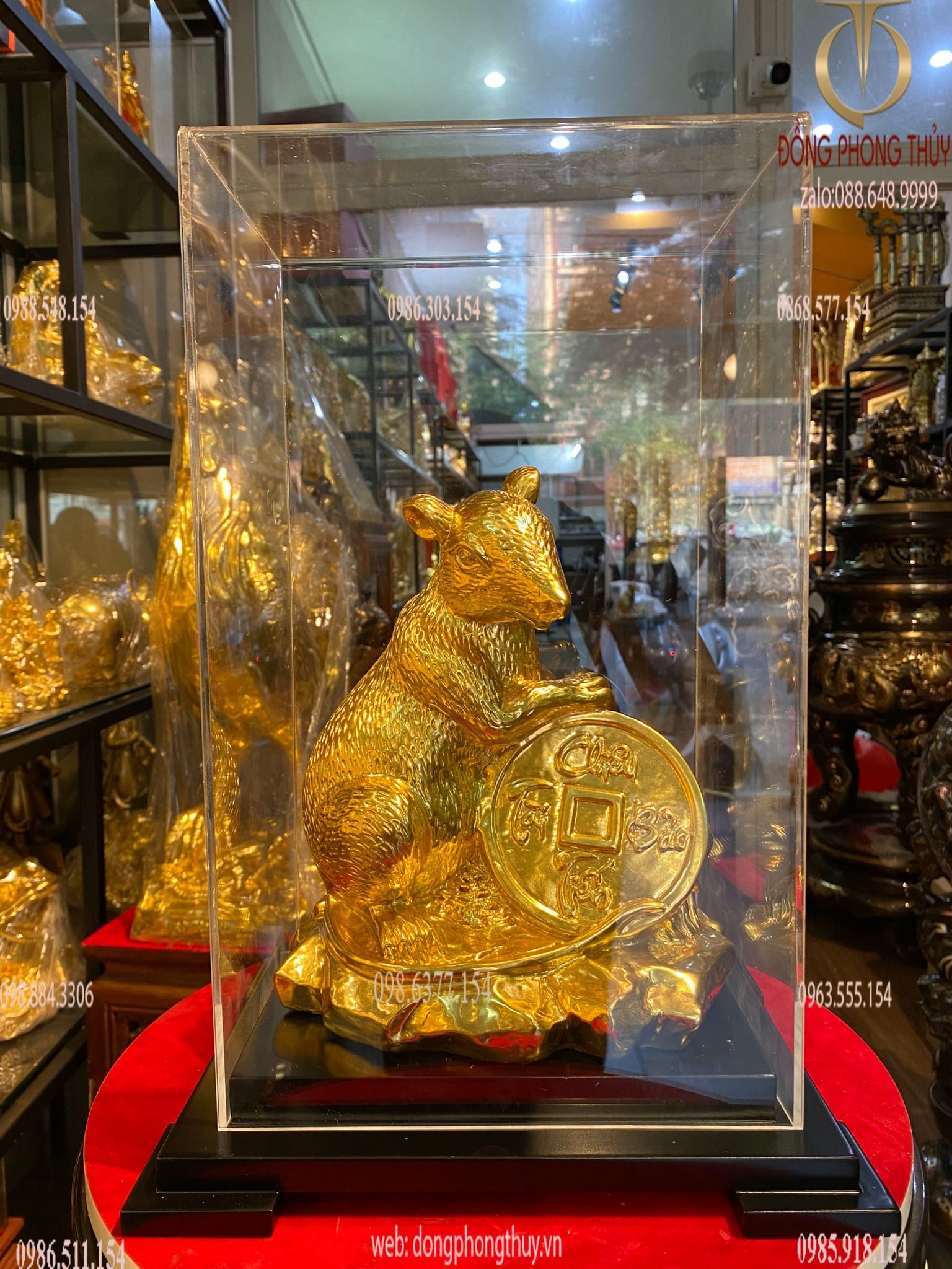 Tượng chuột dát vàng 24k phong thủy bằng đồng