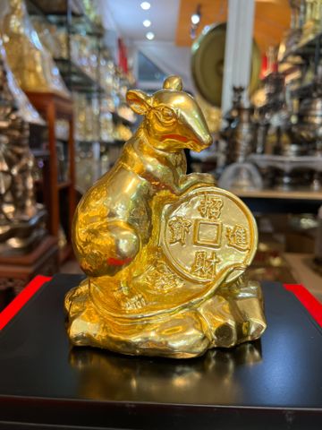 Tượng chuột dát vàng 24k phong thủy bằng đồng Chiêu Tài Tiến Bảo