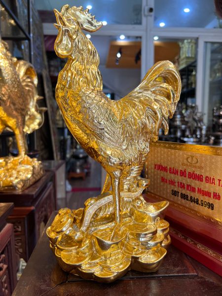 Tượng gà phong thủy như ý bằng đồng dát vàng 24k