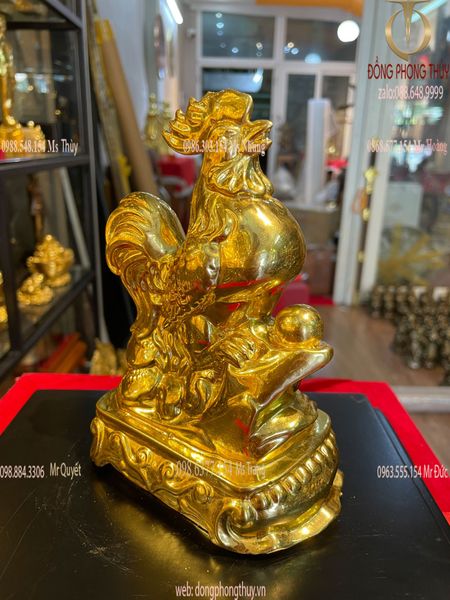 Tượng gà phong thủy thếp vàng 24k