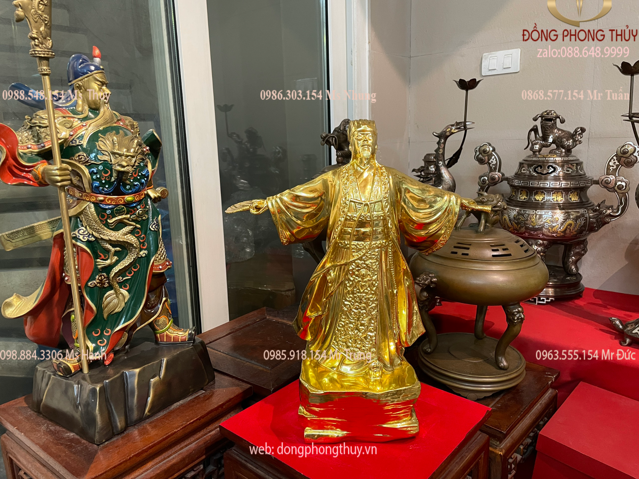 Tượng Khổng Minh Gia Cát Lượng bằng đồng dát vàng 24k