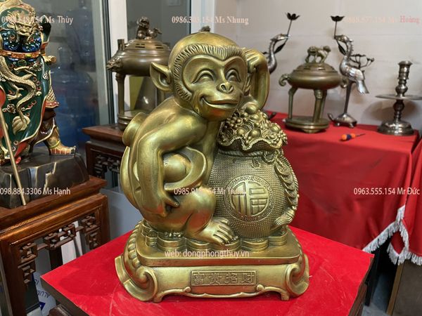tượng khỉ phong thủy giáp tiền to cao 27cm