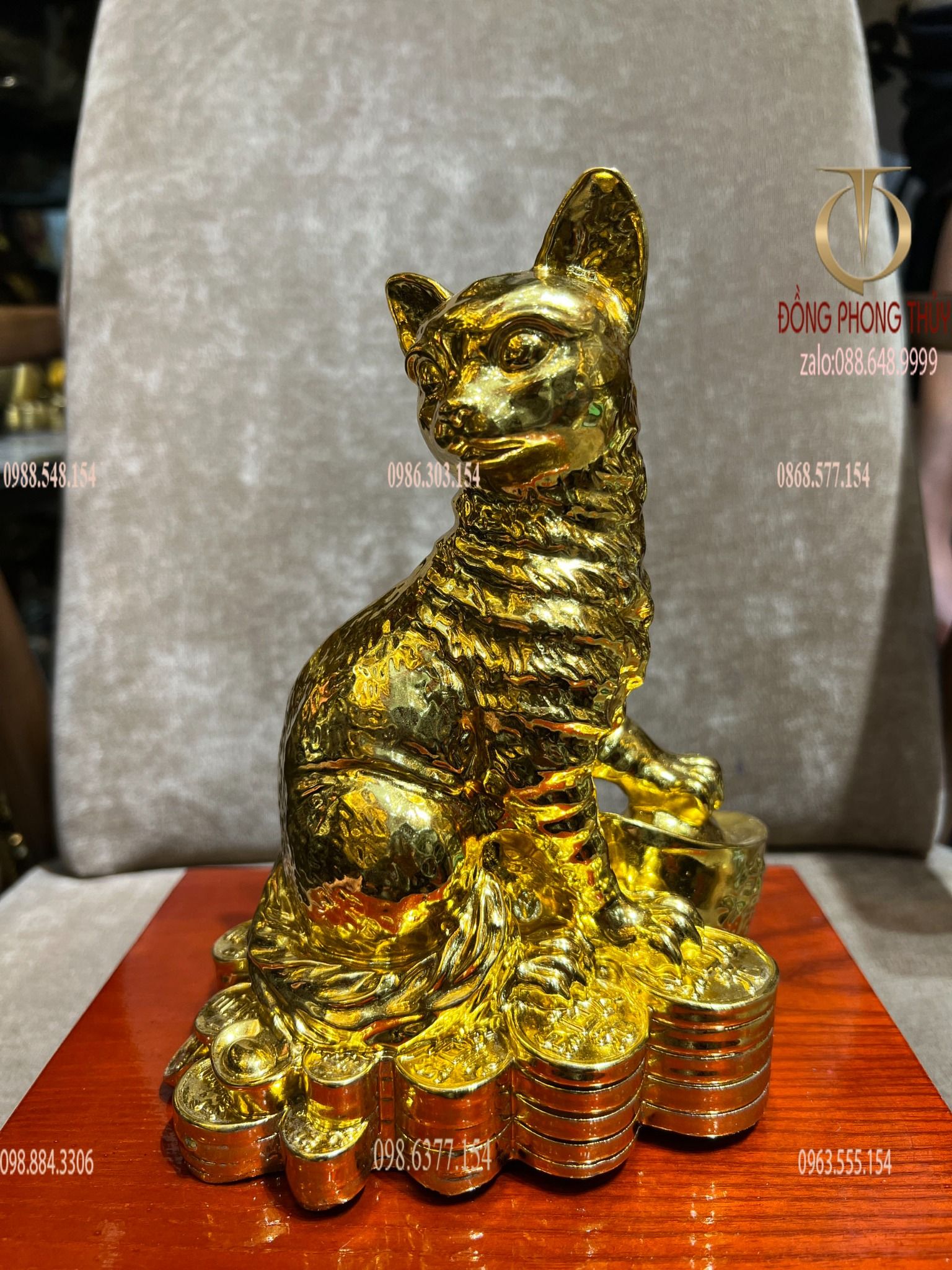 Tượng mèo phong thủy 20cm dát vàng công nghiệp
