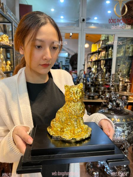 Tượng Mèo phong thủy thếp vàng 24k