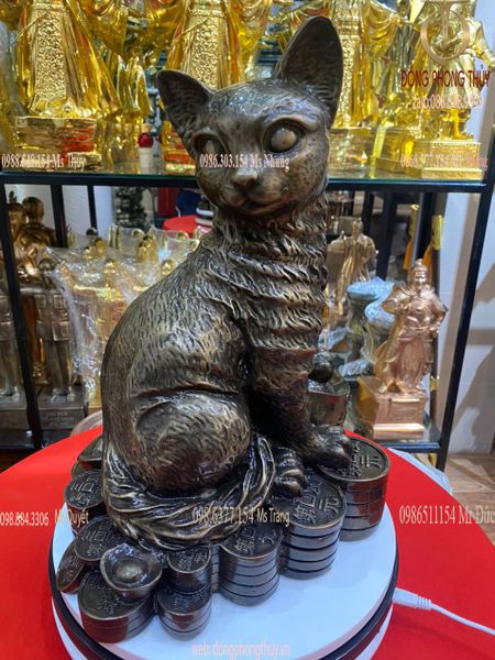 Tượng mèo phong thủy bằng đồng cao 44cm