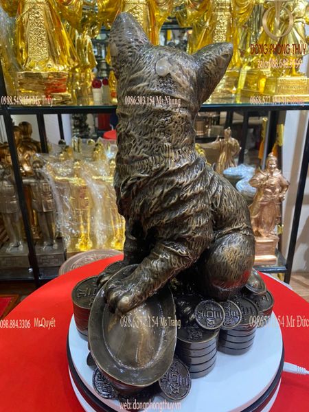 Tượng mèo phong thủy bằng đồng cao 44cm