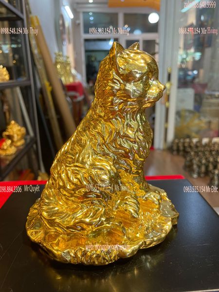 Tượng Mèo phong thủy thếp vàng 24k