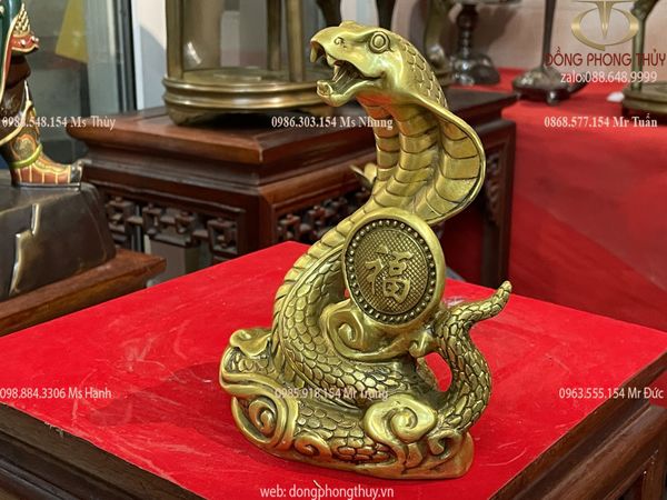 tượng rắn chữ phúc bằng đồng cao 18cm