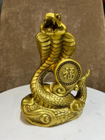 Tượng rắn phong thủy chữ phúc bằng đồng cao 18cm