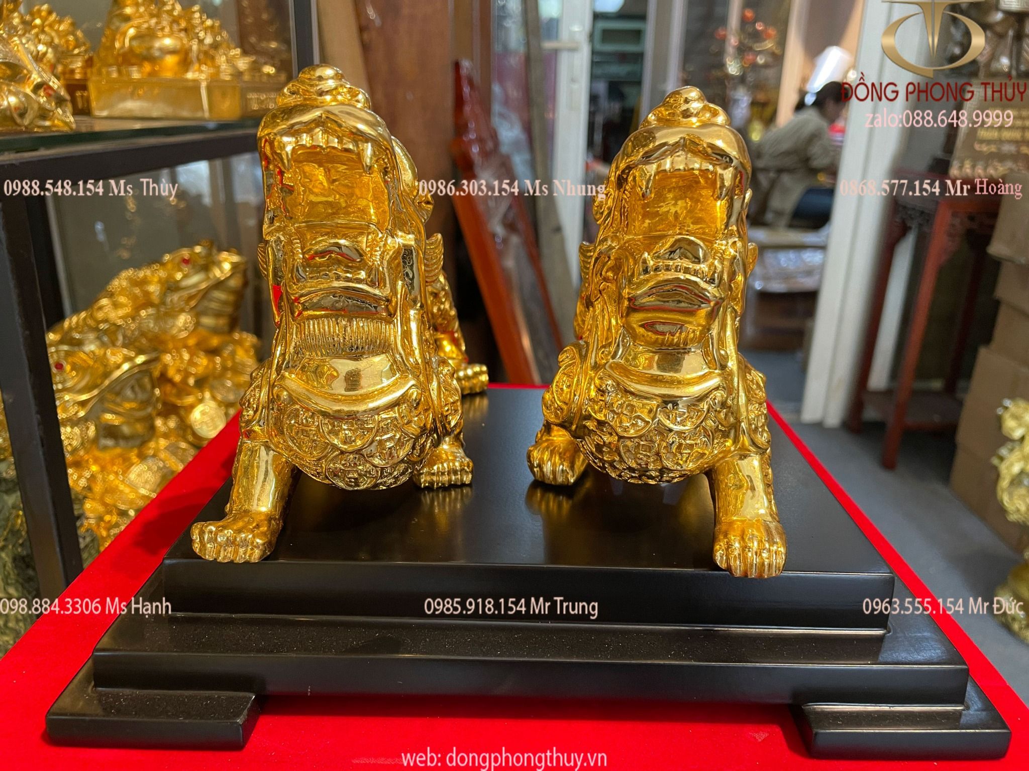 Tỳ hưu phong thủy vẩy tiền bằng đồng dát vàng 24k