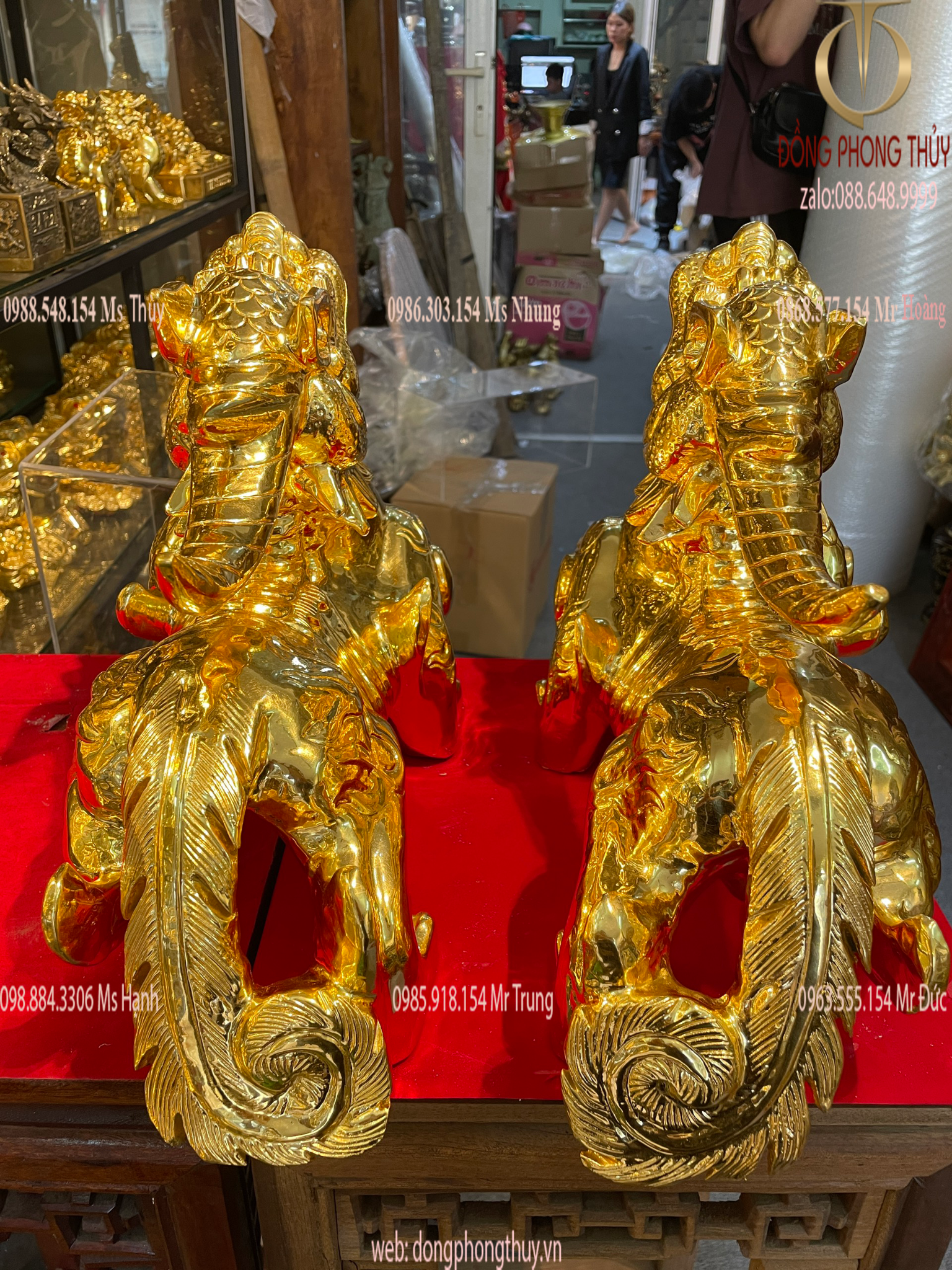 Tỳ hưu phong thủy bằng đồng đỏ dát vàng 24k