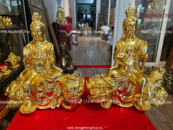 Tượng Văn thù sư lợi + tượng phổ hiền dát vàng 24k