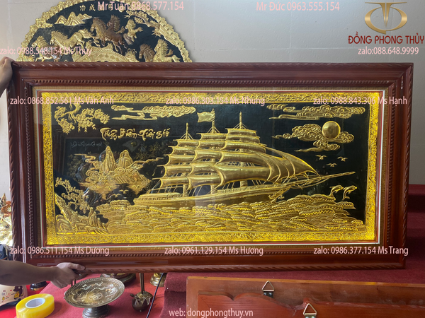 Tranh Thuận Buồm Xuôi Gió dát vàng 90*1m7 bằng đồng nguyên tấm thúc thủ công