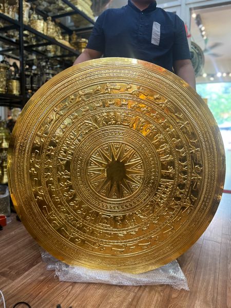Mặt trống đồng Đông Sơn 108cm bằng đồng dát vàng 24k