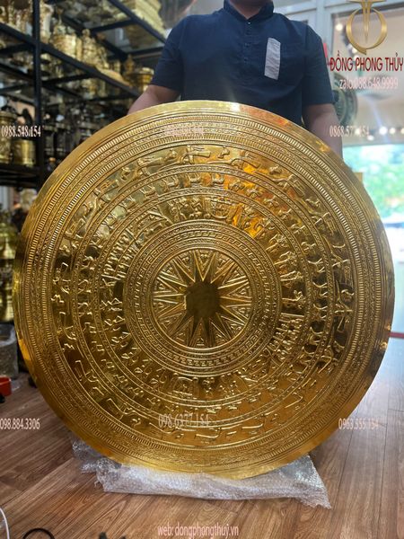 Mặt trống đồng Đông Sơn 108cm bằng đồng dát vàng 24k
