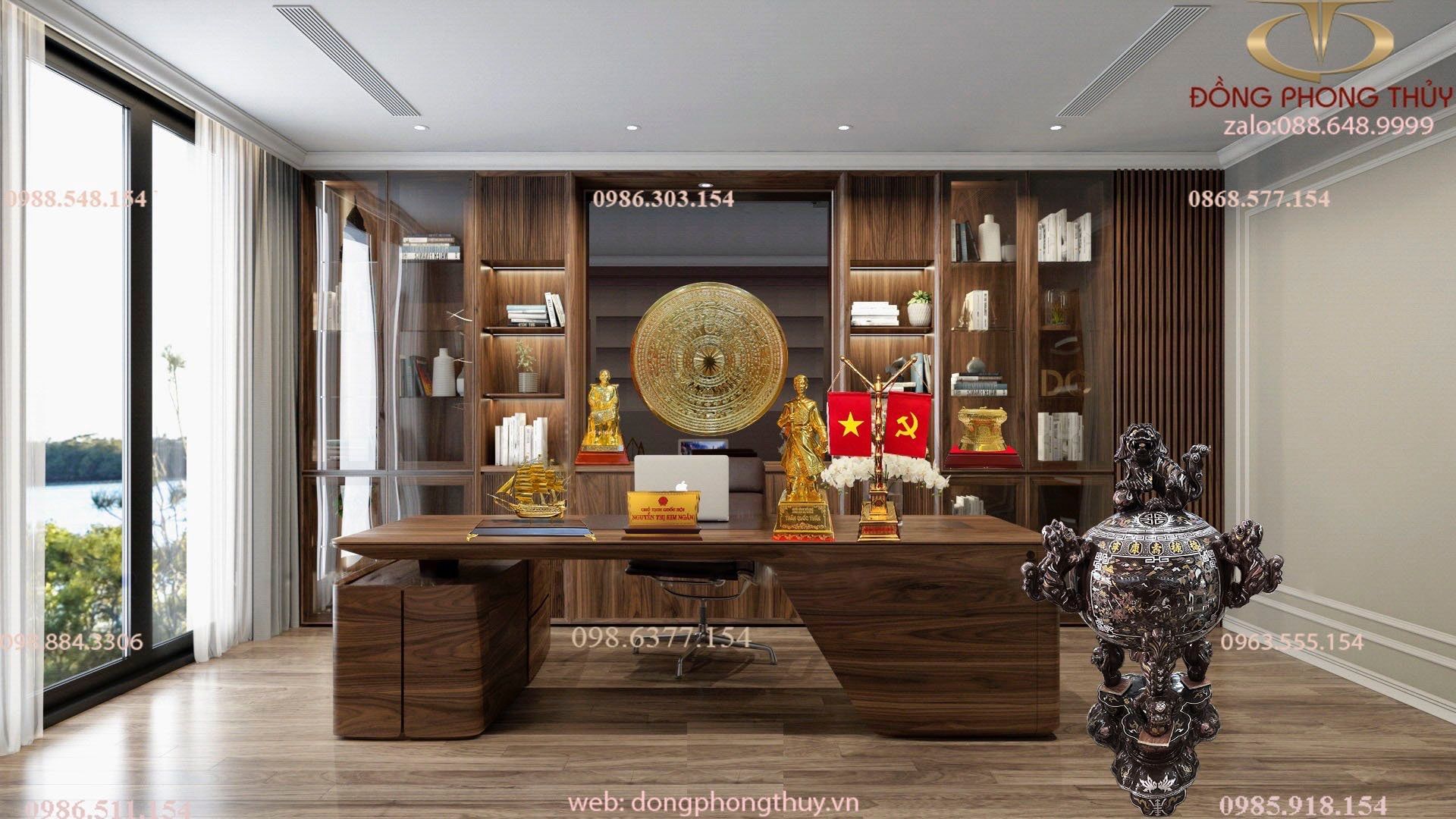 Com bo decor phòng chủ tịch bằng đồng dát vàng 24k