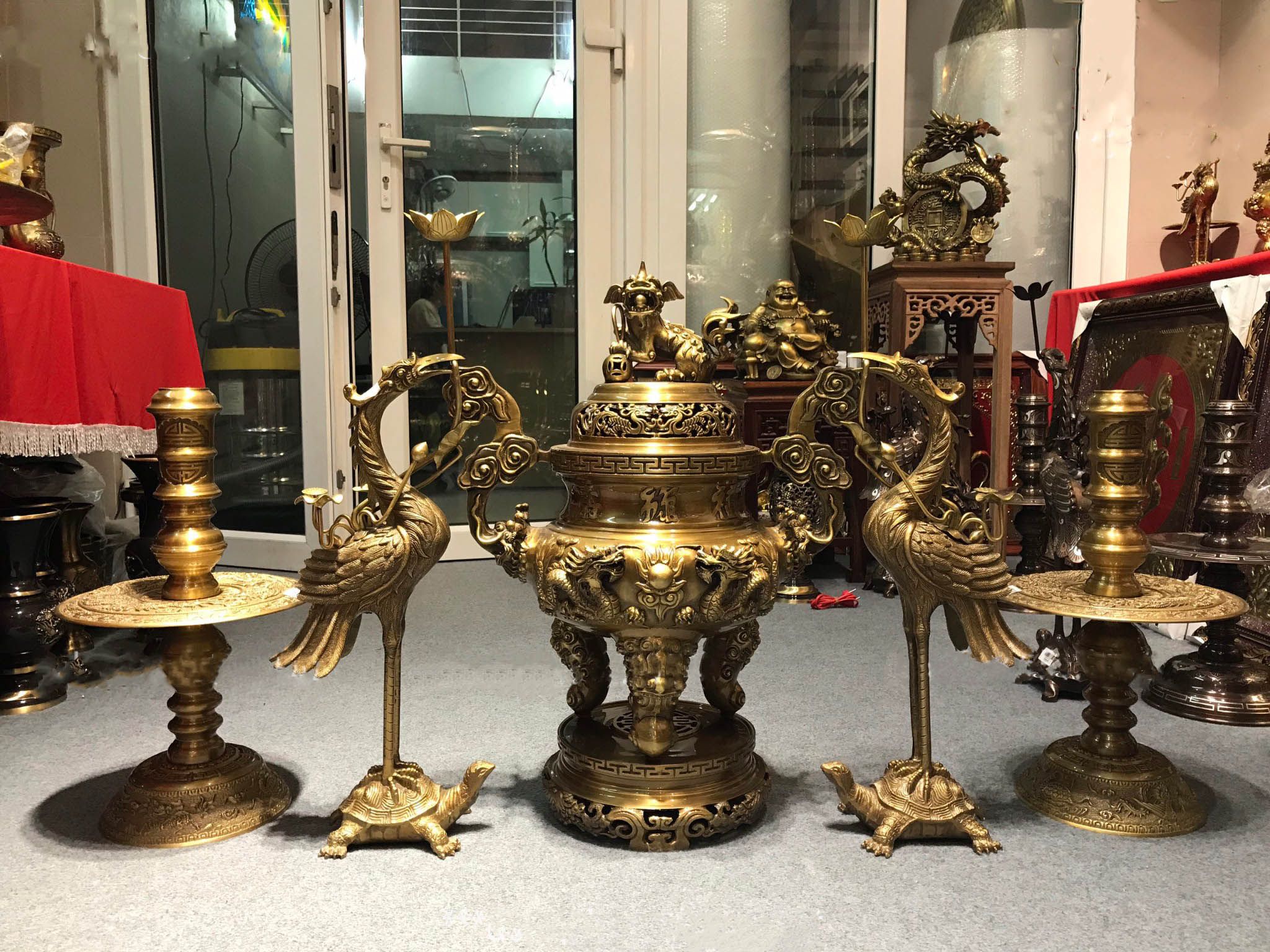 Đỉnh đồng ngũ sự cao 65cm vàng kĩ 33kg- Đồng phong thủy