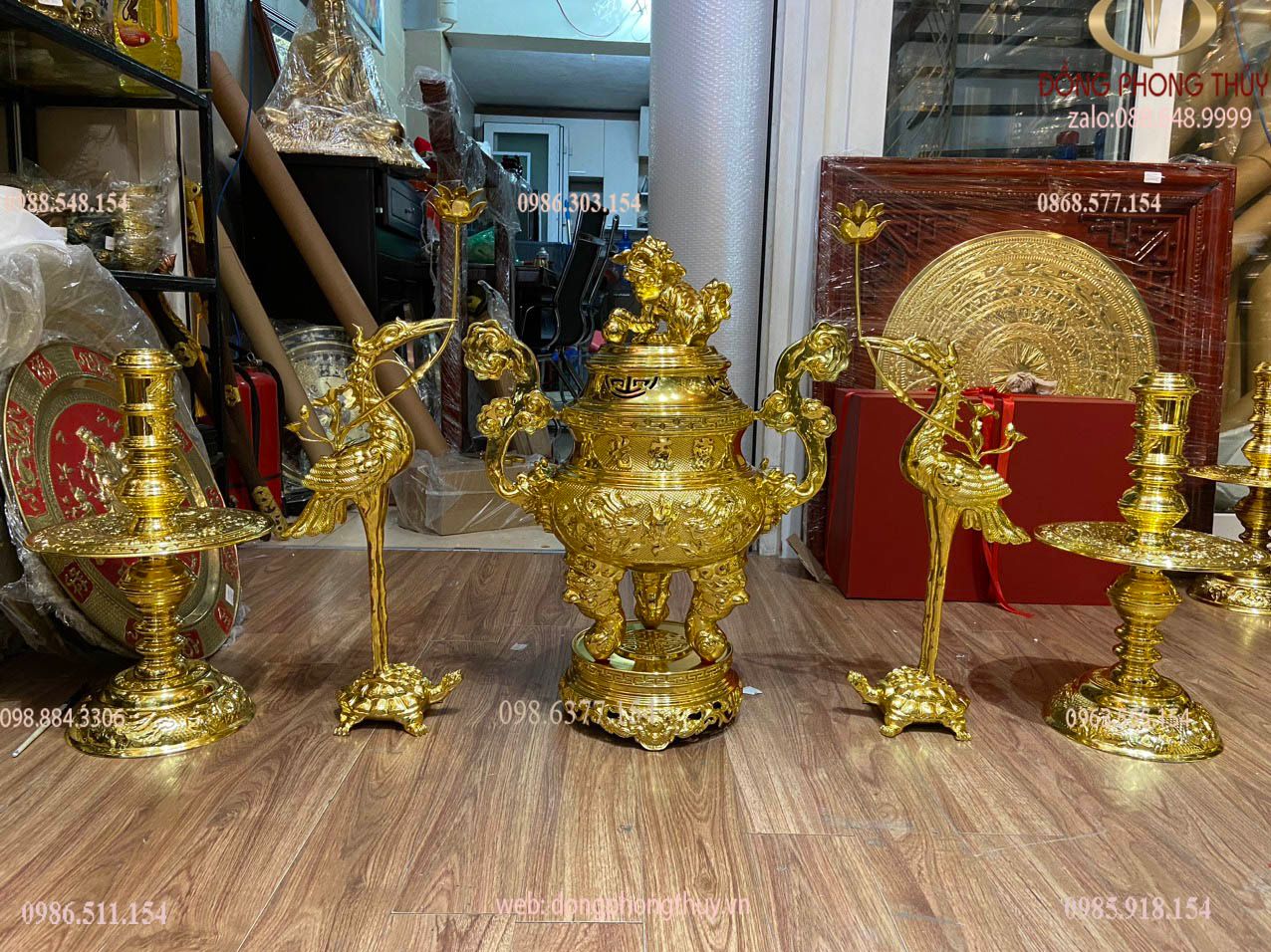 Bộ ngũ sự đỉnh đồng 60cm dát vàng