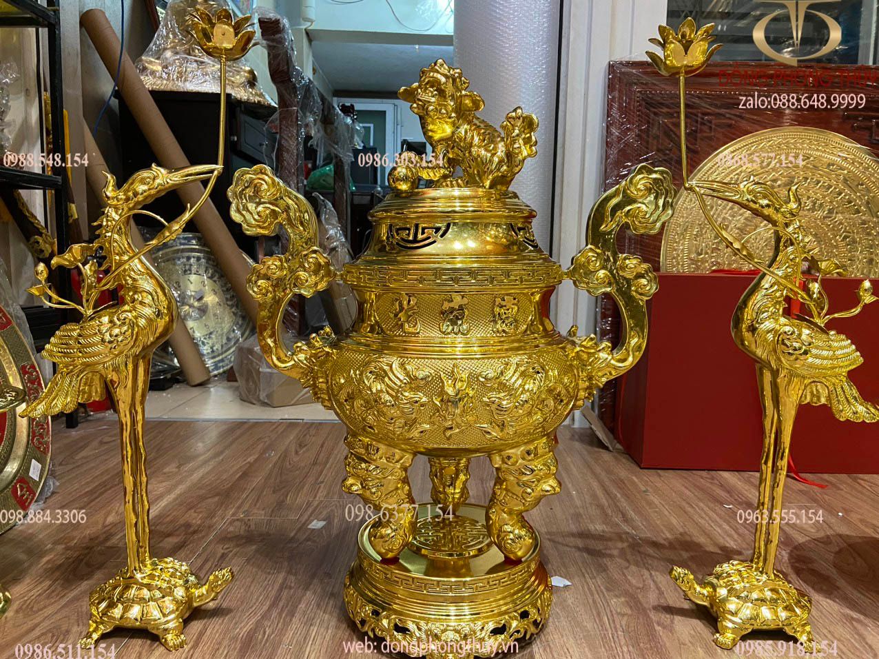 Bộ ngũ sự đỉnh đồng 60cm dát vàng