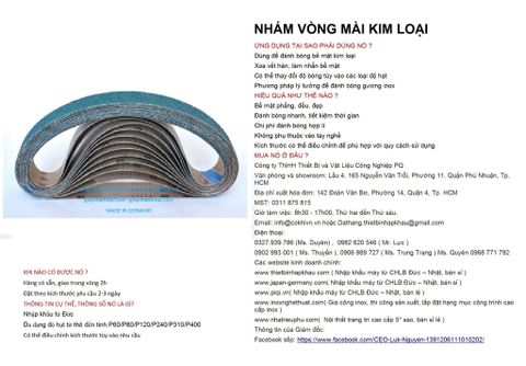  Bộ 10 cái giấy nhám vòng CHLB Đức PQ ® 151XP, mài bóng kim loại hạt  Zirconia Cloth Sanding, quy cách 50mm x 915 mm ( 50x915 mm ) độ hạt P36, 10 cái / hộp, mã Code PQ 3.10.511.2408 