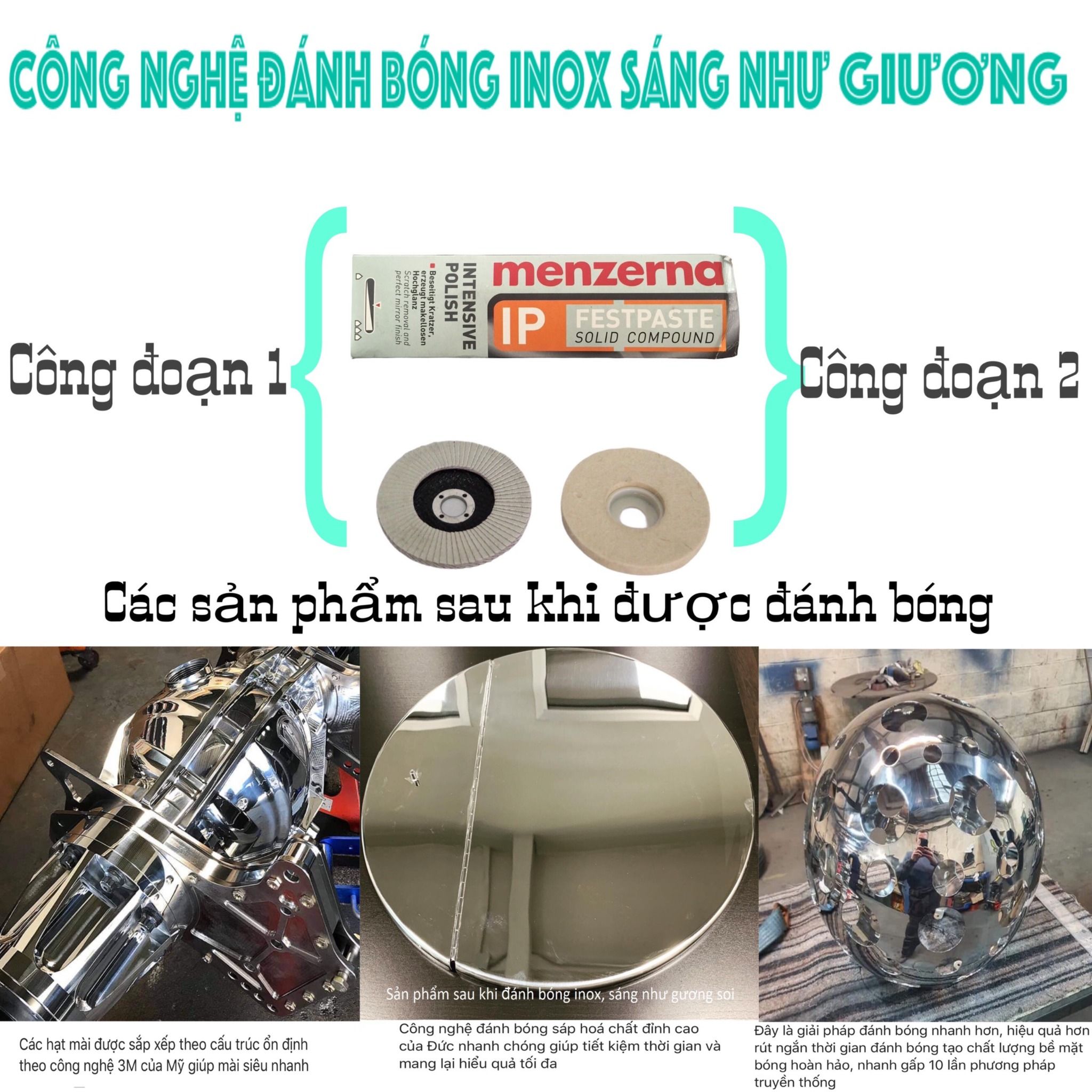 Bộ Kit đánh bóng nhanh chỉ cần qua hai công đoạn cho máy mài cầm tay, đánh bóng inox sáng như gương  Code  PQ 3.10.301.10109