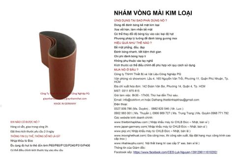  P80, Bộ 10 cái giấy nhám vòng CHLB Đức PQ ® 151XP, mài bóng kim loại hạt Ceramic Cloth, quy cách 100mm x 553 mm ( 100x553mm ) độ hạt P80, 10 cái / hộp, mã Code PQ 3.10.511.3050 