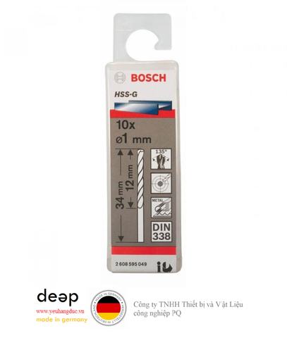  Bộ 10 mũi khoan sắt HSS-G Bosch 1mm 2608595049   Piqi3 | Www.Thietbinhapkhau.Com | Công Ty PQ 