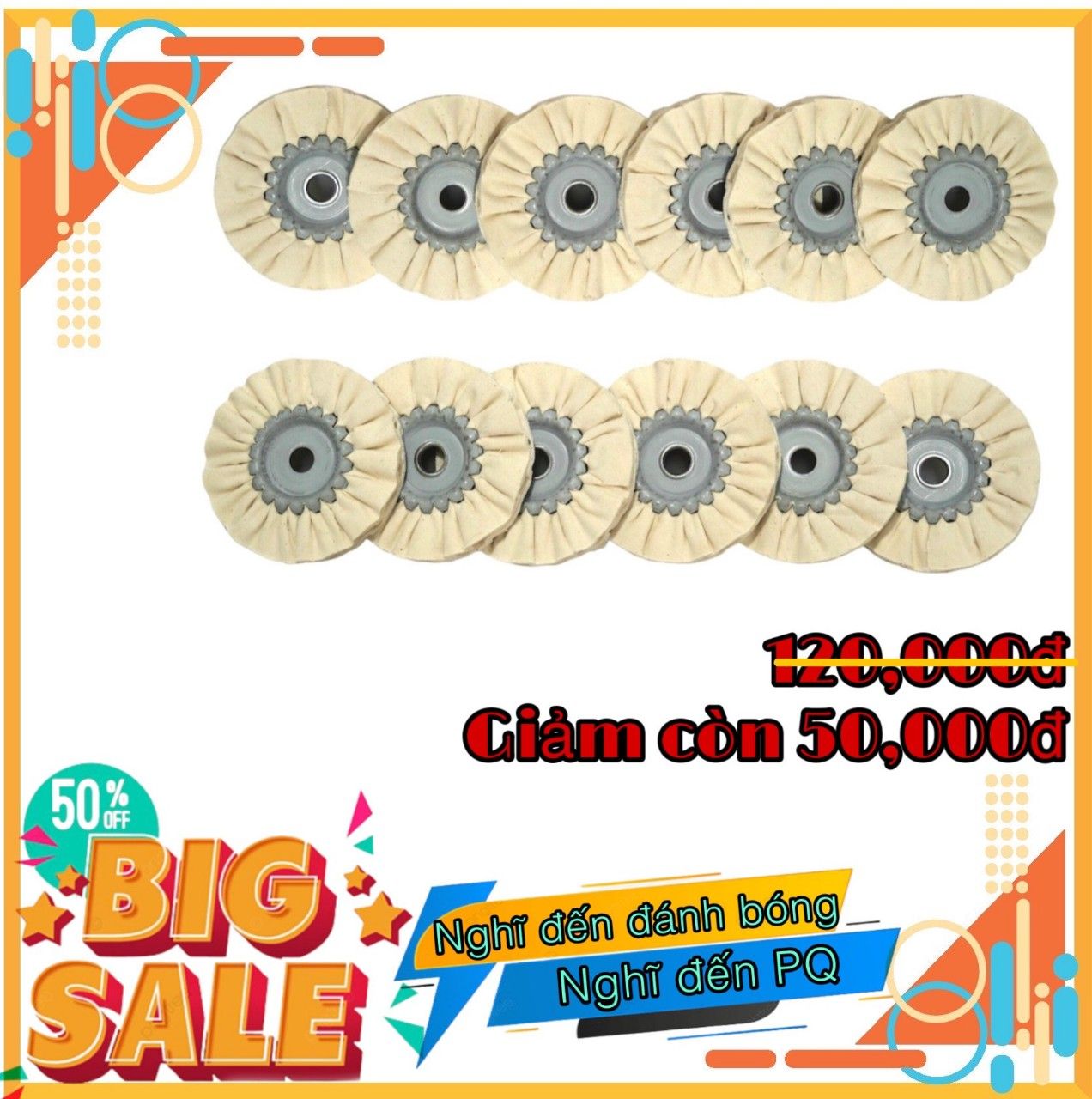 Siêu giảm giá, Bánh vải đánh bóng inox. Đường kính D 80 mm x Cốt gắn 8 mm loại vải cotton có keo tạo cứng. Code: 3.10.200.1009