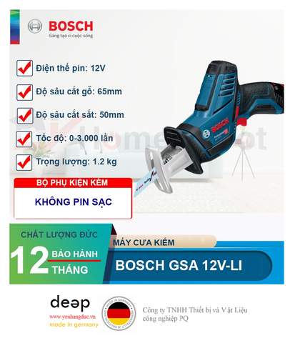  Máy cưa kiếm dùng pin Bosch GSA 12V-LI (Solo)   Piqi4 | Www.Thietbinhapkhau.Com | Công Ty PQ 