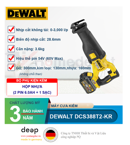  Máy cưa kiếm dùng pin Dewalt DCS388T2-KR   Piqi4 | Www.Thietbinhapkhau.Com | Công Ty PQ 