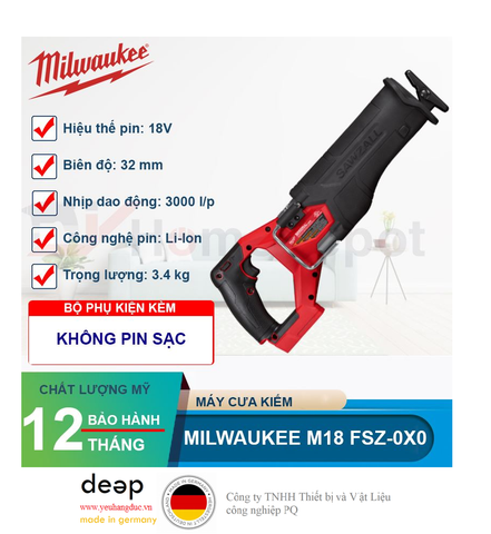  Máy cưa kiếm Milwaukee M18 FSZ-0X0 (Solo)   Piqi4 | Www.Thietbinhapkhau.Com | Công Ty PQ 