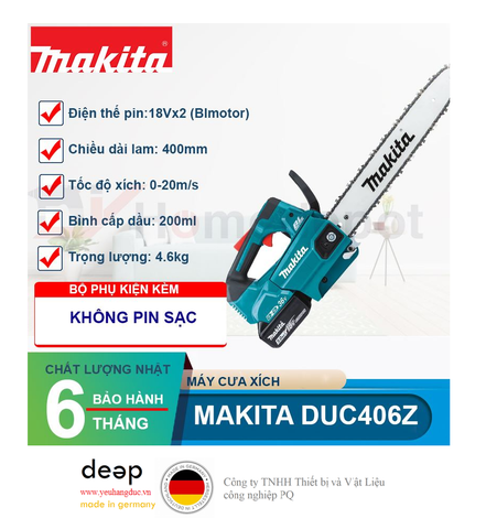  Máy cưa xích dùng 2 pin 18V Makita DUC406Z   Piqi4 | Www.Thietbinhapkhau.Com | Công Ty PQ 