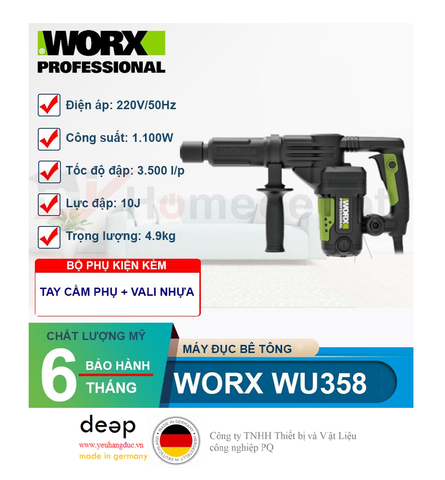  Máy đục bê tông 1100W Worx WU358   Piqi4 | Www.Thietbinhapkhau.Com | Công Ty PQ 