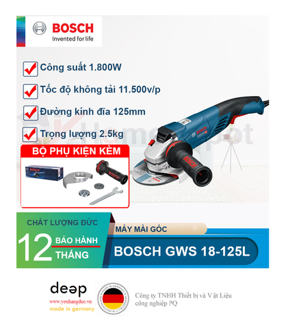  Máy mài góc Bosch GWS 18-125 L   Piqi4 | Www.Thietbinhapkhau.Com | Công Ty PQ 