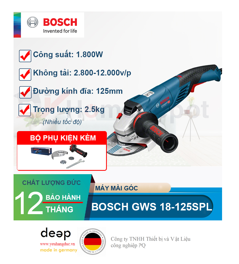 Máy mài góc Bosch GWS 18-125 SPL   Piqi4 | Www.Thietbinhapkhau.Com | Công Ty PQ 