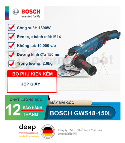  Máy mài góc Bosch GWS 18-150 L   Piqi4 | Www.Thietbinhapkhau.Com | Công Ty PQ 