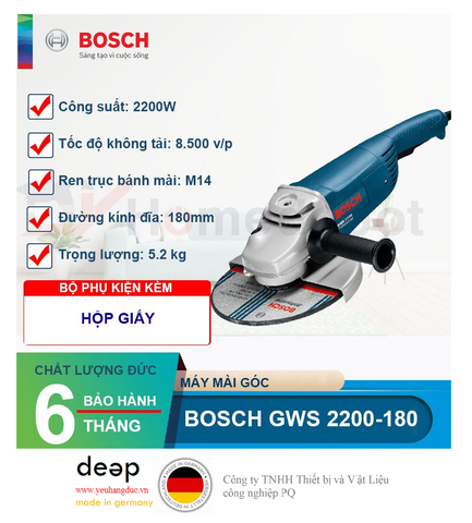  Máy mài góc Bosch GWS 2200-180   Piqi4 | Www.Thietbinhapkhau.Com | Công Ty PQ 