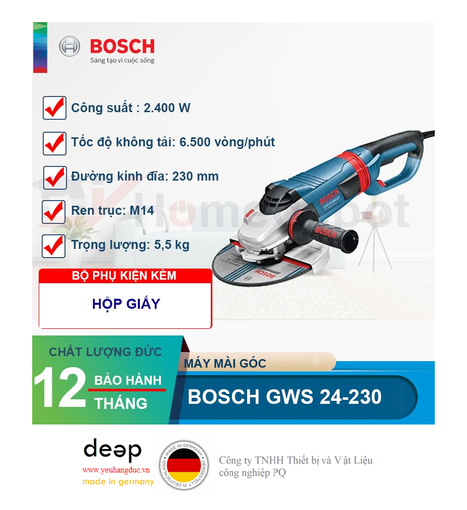 Máy mài góc Bosch GWS 24-230   Piqi4 | Www.Thietbinhapkhau.Com | Công Ty PQ 