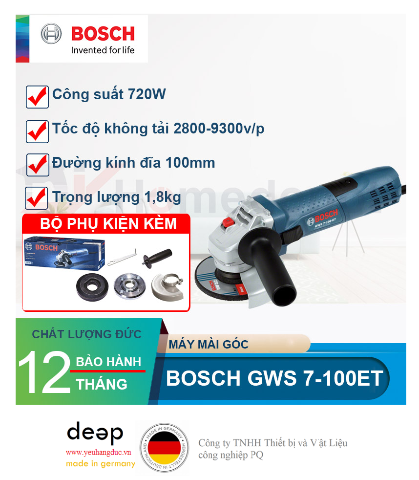 Máy Mài Góc Bosch GWS 7-100ET 720W  Piqi4 | Www.Thietbinhapkhau.Com | Công Ty PQ 