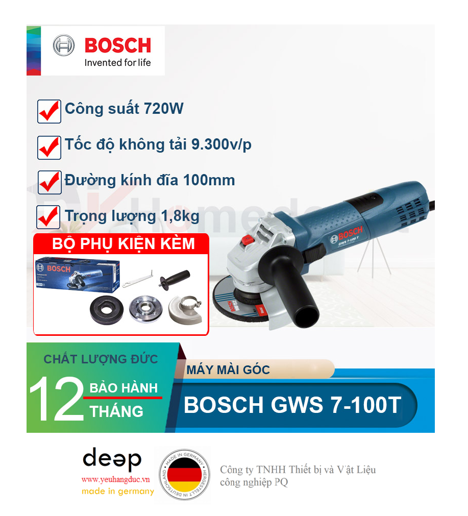 Máy Mài Góc Bosch GWS 7-100T 720W   Piqi4 | Www.Thietbinhapkhau.Com | Công Ty PQ 